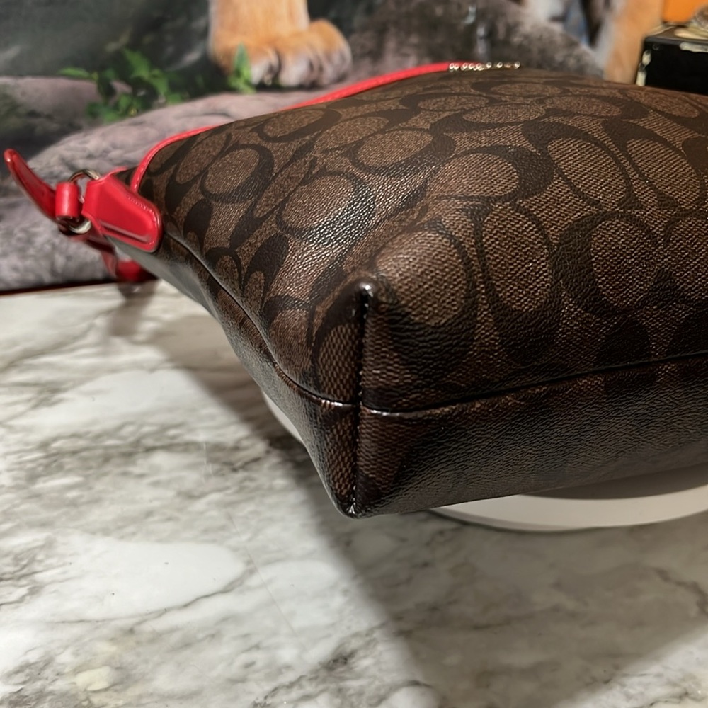 COACH Shoulder Crossbody Bag Signature PVC Red and  Brown Japan Exclusive. - Picture 12 of 17